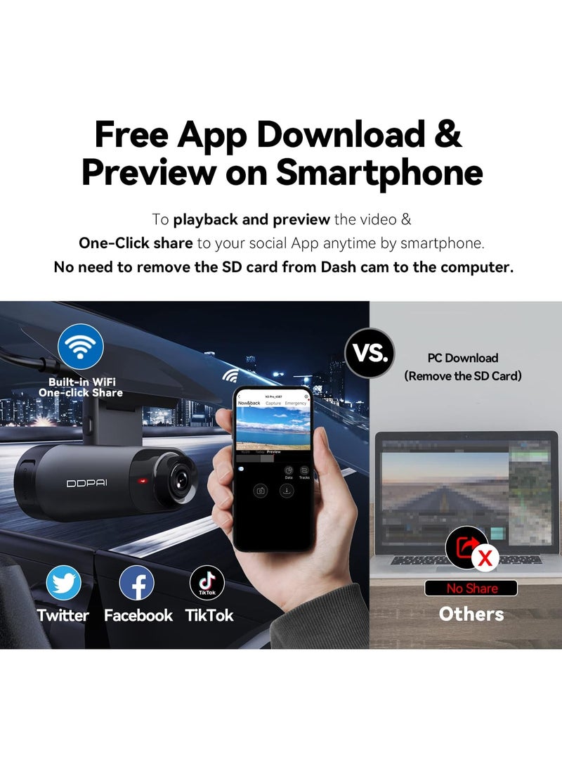 DDPAI Dash Cam Front and Rear 2.5K Car Camera,1600P Front 1080P Rear Dash Camera for Cars,Built-in WiFi GPS Car Dash Cam,Sony IMX335 Sensor Night Vision,WDR,24H Parking Mode Max Support 512G,N3 PRO - Image 5