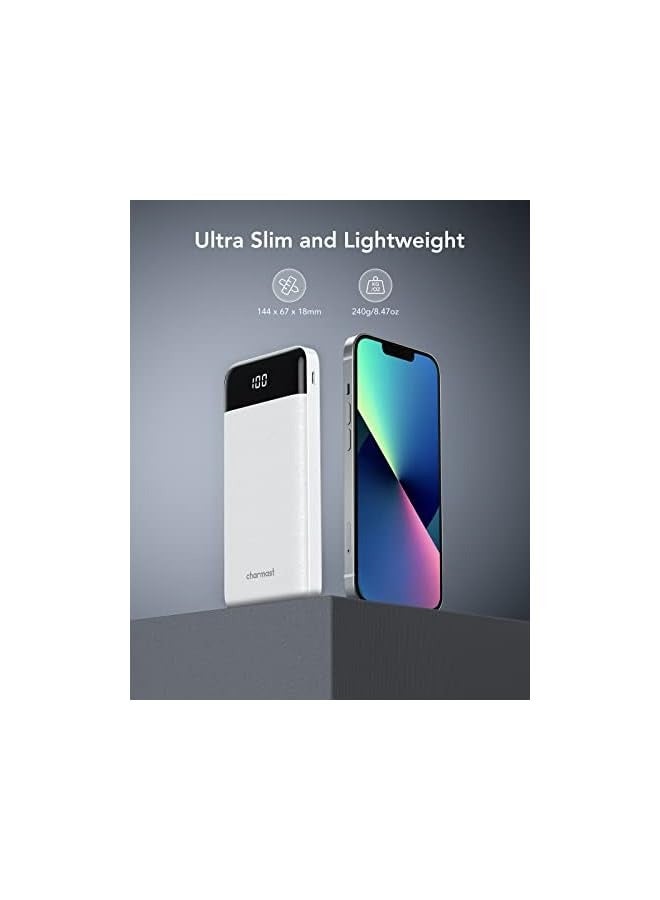 Charmast Power Bank with Built in Cable, 10000mAh USB C Battery Pack 6 Outputs 2 Inputs with LED Display Type C Powerbank Portable Charger Compatible with Smartphones Tablets and More-White - Image 5