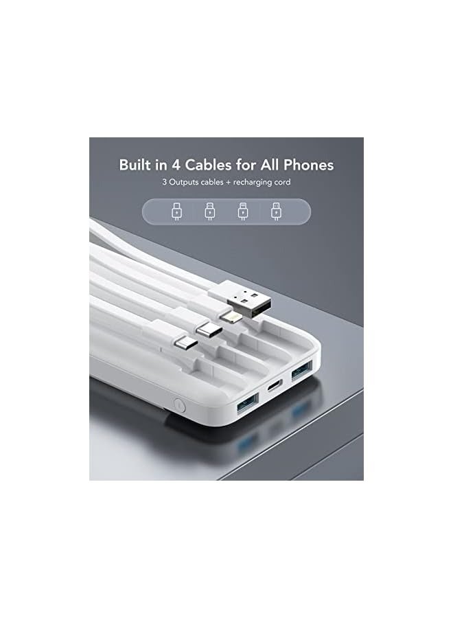 Charmast Power Bank with Built in Cable, 10000mAh USB C Battery Pack 6 Outputs 2 Inputs with LED Display Type C Powerbank Portable Charger Compatible with Smartphones Tablets and More-White - Image 2