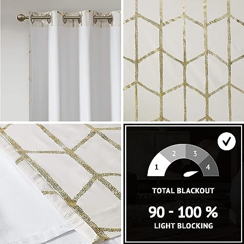 Intelligent Design Raina Total Blackout Metallic Print Grommet Top Single Window Curtain Panel Thermal Insulated Light Blocking Drape for Bedroom Living Room and Dorm 1 Piece, 63"x50", Ivory/Gold - Image 2