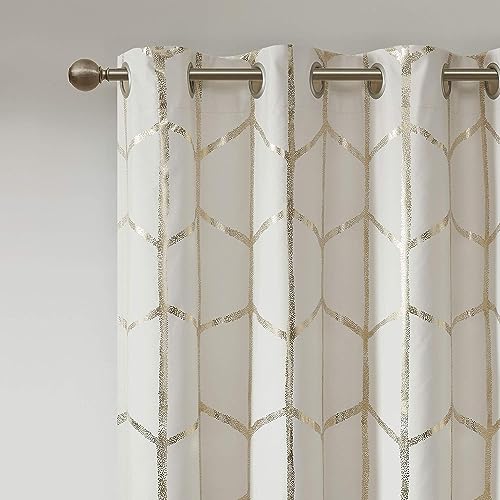 Intelligent Design Raina Total Blackout Metallic Print Grommet Top Single Window Curtain Panel Thermal Insulated Light Blocking Drape for Bedroom Living Room and Dorm 1 Piece, 63"x50", Ivory/Gold - Image 4
