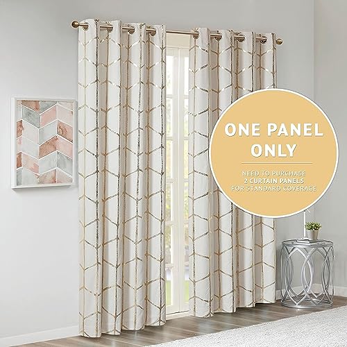 Intelligent Design Raina Total Blackout Metallic Print Grommet Top Single Window Curtain Panel Thermal Insulated Light Blocking Drape for Bedroom Living Room and Dorm 1 Piece, 63"x50", Ivory/Gold - Image 5