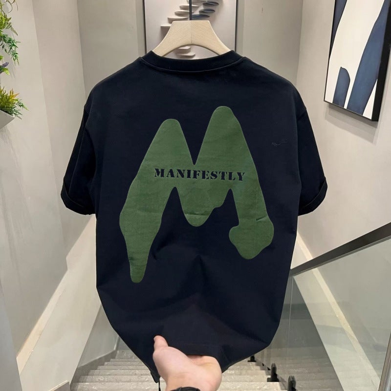 American Heavyweight Pure Cotton White Short-Sleeved T-Shirt For Men 2025 Fashion Brand Letter Printed Half-Sleeved Top - Image 2