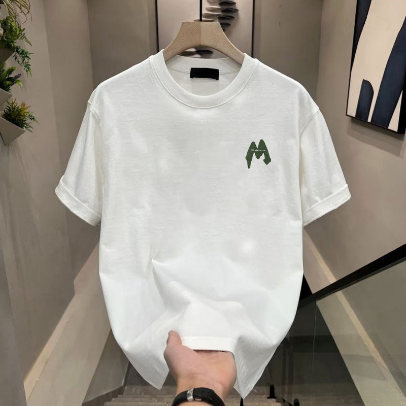 American Heavyweight Pure Cotton White Short-Sleeved T-Shirt For Men 2025 Fashion Brand Letter Printed Half-Sleeved Top - Image 5