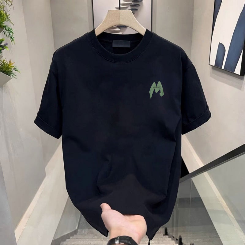 American Heavyweight Pure Cotton White Short-Sleeved T-Shirt For Men 2025 Fashion Brand Letter Printed Half-Sleeved Top - Image 1