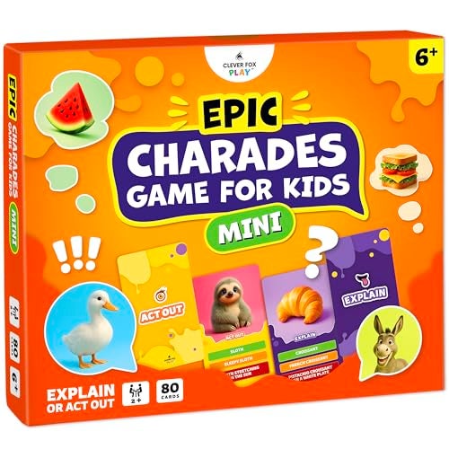 Clever Fox Play Epic Charades Mini Game for Kids Ages 6 TravelFriendly Mini Edition 80 Act Out Explain Cards with Illustrations Timer Fun Educational Game for Family Party Classroom Car Trips Travel - Image 1