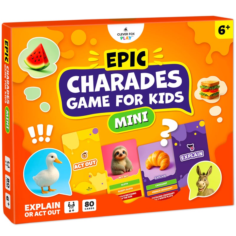Clever Fox Play Epic Charades Mini Game for Kids Ages 6 TravelFriendly Mini Edition 80 Act Out Explain Cards with Illustrations Timer Fun Educational Game for Family Party Classroom Car Trips Travel - Image 3