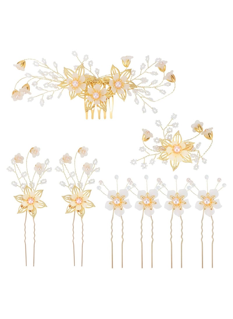 Excefore Bridal Wedding Hair Pins Flower Hair Pieces Rhinestone Hair Accessories Pearl Hair Comb Hair Clips for Bride Bridesmaid, Pack of 8  - Image 1