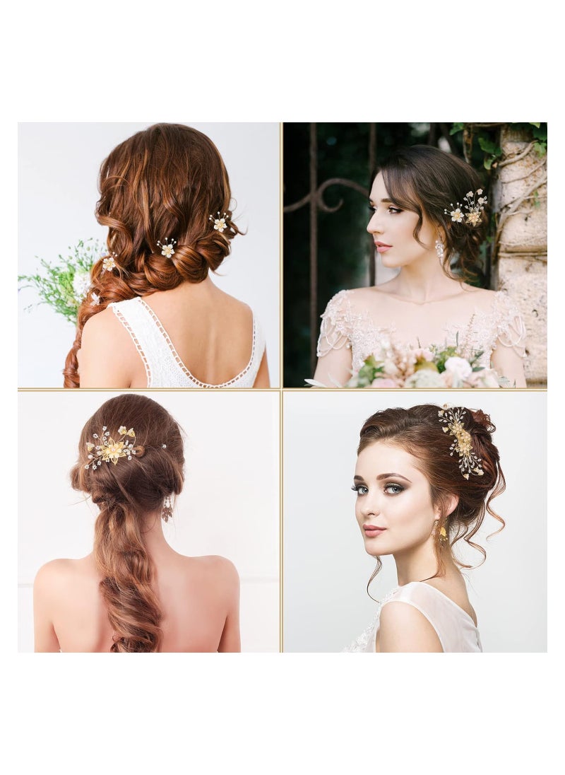 Excefore Bridal Wedding Hair Pins Flower Hair Pieces Rhinestone Hair Accessories Pearl Hair Comb Hair Clips for Bride Bridesmaid, Pack of 8  - Image 4