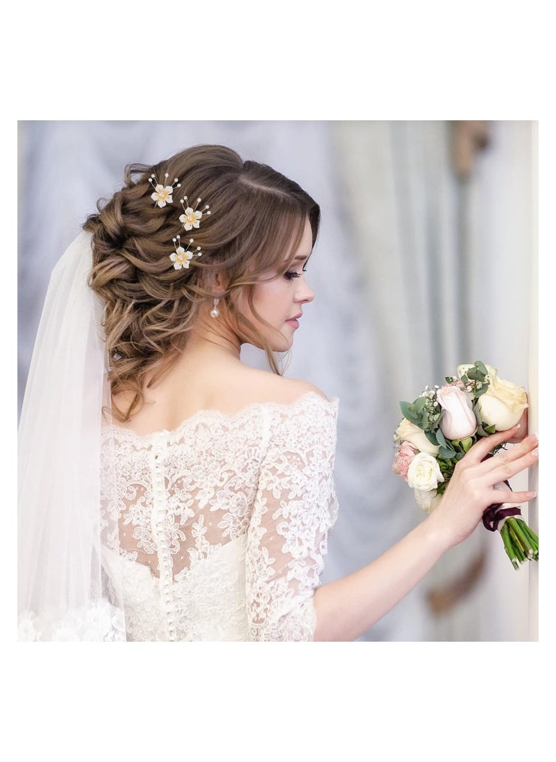 Excefore Bridal Wedding Hair Pins Flower Hair Pieces Rhinestone Hair Accessories Pearl Hair Comb Hair Clips for Bride Bridesmaid, Pack of 8  - Image 2