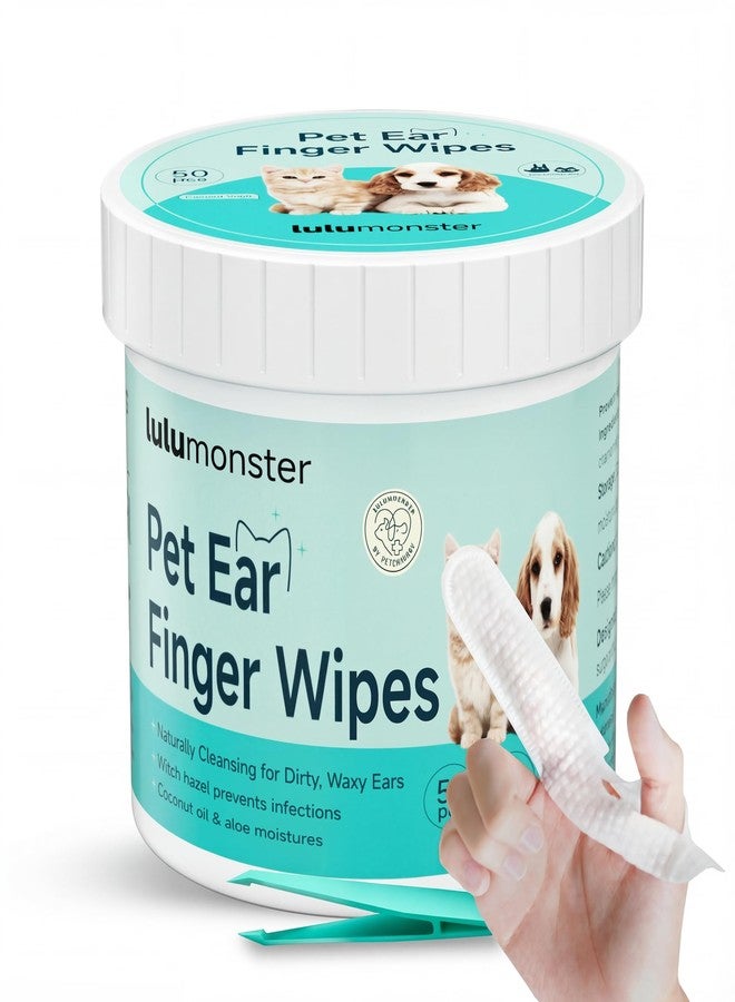 LULUMONSTER Dog Ear Wipes Finger Pads - Ear Cleaner Finger Wipes for Dogs & Cats, Remove Ear Wax & Odor, Gentle & Unscented - Image 1