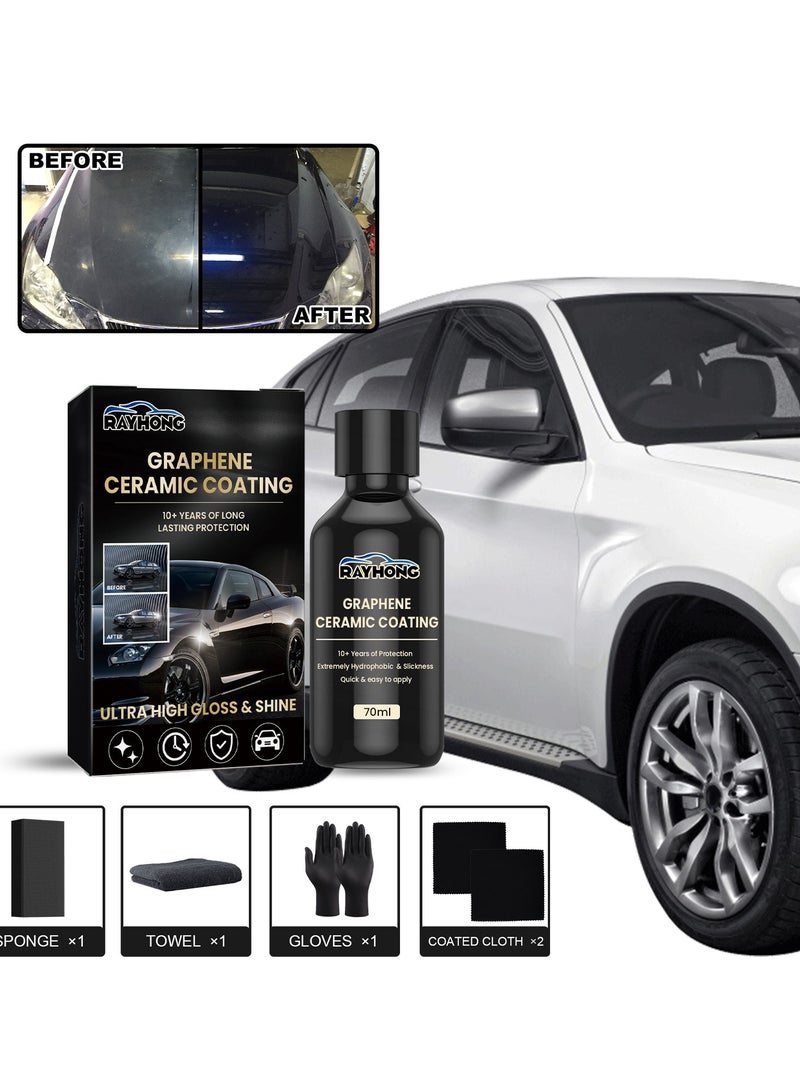 RAYHONG Graphene Ceramic Coating with Sponge*1,Twoel*1,Gloves*2,Coated cloth*2 - Image 1