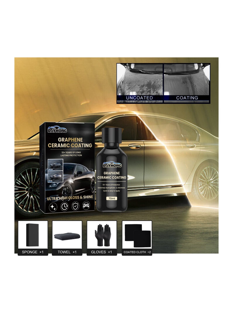RAYHONG Graphene Ceramic Coating with Sponge*1,Twoel*1,Gloves*2,Coated cloth*2 - Image 4