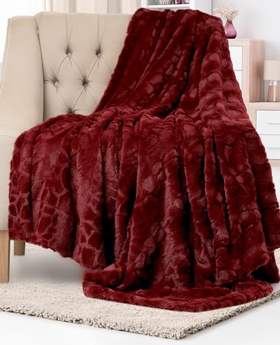Everlasting Comfort Soft & Comfortable Red Faux Fur Throw Blanket for Couch - (50"x65") Minky & Fluffy Fall Blankets & Throws, Plush Fuzzy Cover for Bed, Sofa & Living Room - Cozy Home Decor - Image 1