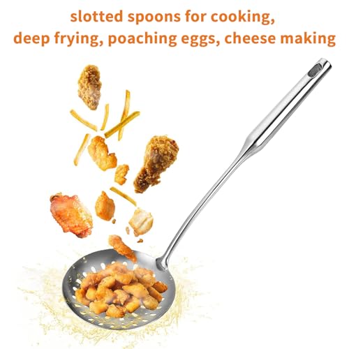 TBWHL Skimmer Slotted Spoon, Slotted Spoons for Cooking, Heavy Duty 304 Stainless Steel Slotted Spoon with Vacuum Ergonomic Handle, Comfortable Grip Design Strainer Ladle for Kitchen, 14.96 Inches - Image 3