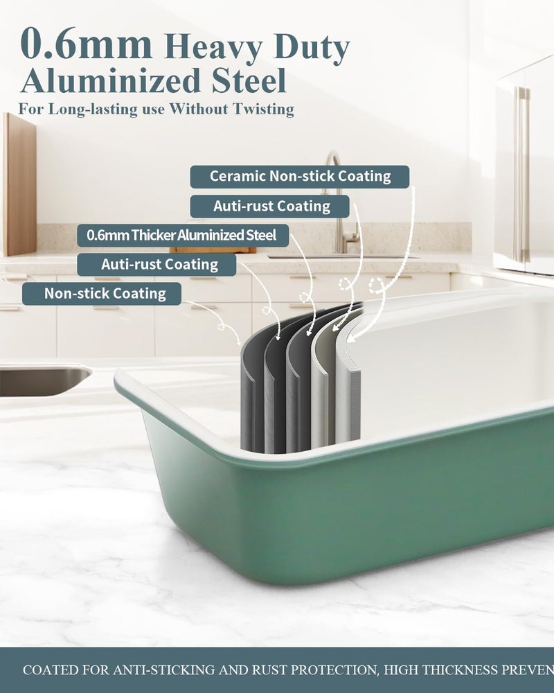Ymiton Ceramic Nonstick Baking Pans Set, Non Toxic 33 PCS Stackable Bakeware Sets, 550Â°F Oven Safe Baking Sheet & Pans, Warp-Free, Dishwasher Safe, PTFE/PFOA/PFOS-Free (Green) - Image 4