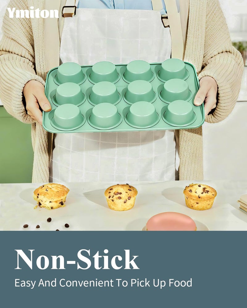 Ymiton Ceramic Nonstick Baking Pans Set, Non Toxic 33 PCS Stackable Bakeware Sets, 550Â°F Oven Safe Baking Sheet & Pans, Warp-Free, Dishwasher Safe, PTFE/PFOA/PFOS-Free (Green) - Image 5