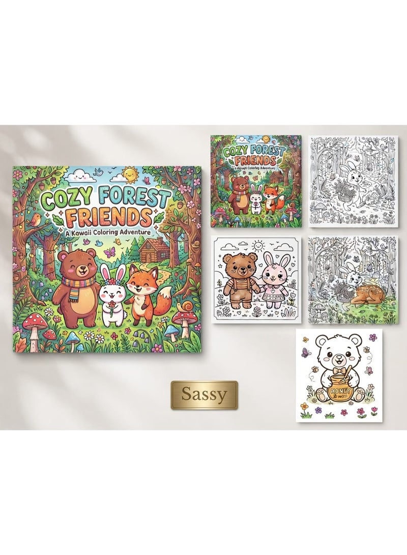 كوزي كتاب تلوين كوزي فورست فريندز Cozy Forest Friends للأطفال، كتاب تلوين حيوانات الغابة وأصدقاء الغابة، كتاب رسم وتلوين للأطفال، رسومات حيوانات لطيفة Cute Animals، دب وأرنب وثعلب وغزال وحيوانات وطيور وطبيعة، أنشطة فنية وإبداعية للأطفال، Coloring Book وKids Activity Book، 24 رسمة و24 صفحة، مقاس 23 × 23 سم، نشاط ممتع للمنزل والسفر ووقت الفراغ - Image 3