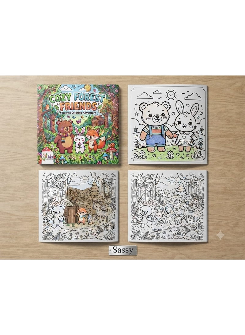 كوزي كتاب تلوين كوزي فورست فريندز Cozy Forest Friends للأطفال، كتاب تلوين حيوانات الغابة وأصدقاء الغابة، كتاب رسم وتلوين للأطفال، رسومات حيوانات لطيفة Cute Animals، دب وأرنب وثعلب وغزال وحيوانات وطيور وطبيعة، أنشطة فنية وإبداعية للأطفال، Coloring Book وKids Activity Book، 24 رسمة و24 صفحة، مقاس 23 × 23 سم، نشاط ممتع للمنزل والسفر ووقت الفراغ - Image 2