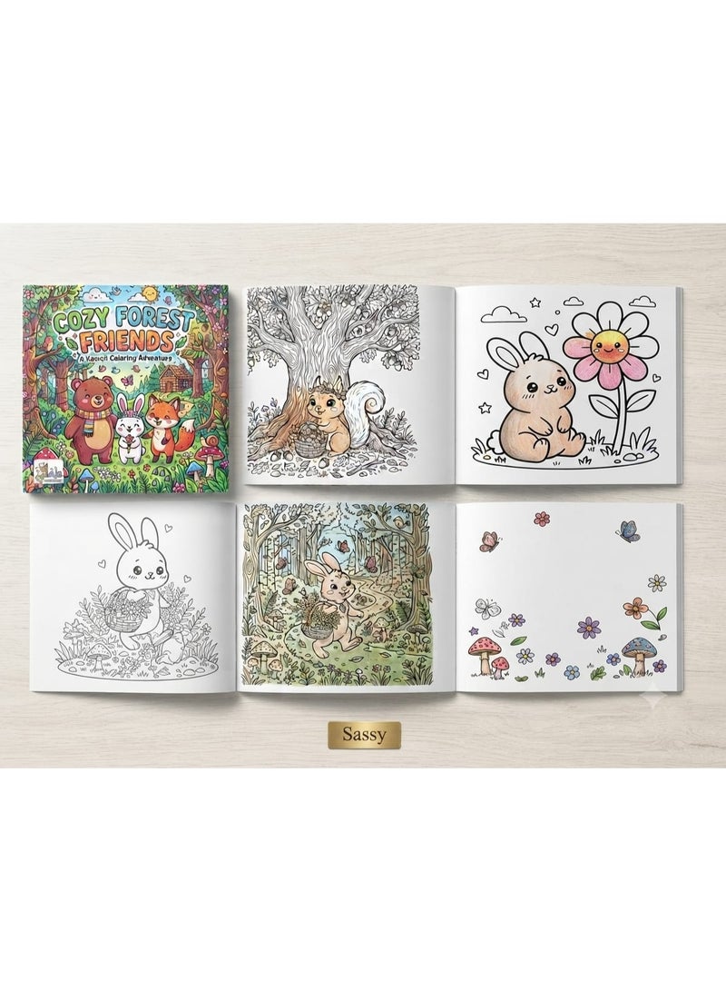 كوزي كتاب تلوين كوزي فورست فريندز Cozy Forest Friends للأطفال، كتاب تلوين حيوانات الغابة وأصدقاء الغابة، كتاب رسم وتلوين للأطفال، رسومات حيوانات لطيفة Cute Animals، دب وأرنب وثعلب وغزال وحيوانات وطيور وطبيعة، أنشطة فنية وإبداعية للأطفال، Coloring Book وKids Activity Book، 24 رسمة و24 صفحة، مقاس 23 × 23 سم، نشاط ممتع للمنزل والسفر ووقت الفراغ - Image 1