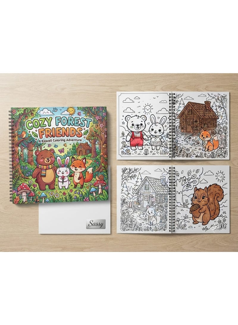 كوزي كتاب تلوين كوزي فورست فريندز Cozy Forest Friends للأطفال، كتاب تلوين حيوانات الغابة وأصدقاء الغابة، كتاب رسم وتلوين للأطفال، رسومات حيوانات لطيفة Cute Animals، دب وأرنب وثعلب وغزال وحيوانات وطيور وطبيعة، أنشطة فنية وإبداعية للأطفال، Coloring Book وKids Activity Book، 24 رسمة و24 صفحة، مقاس 23 × 23 سم، نشاط ممتع للمنزل والسفر ووقت الفراغ - Image 4