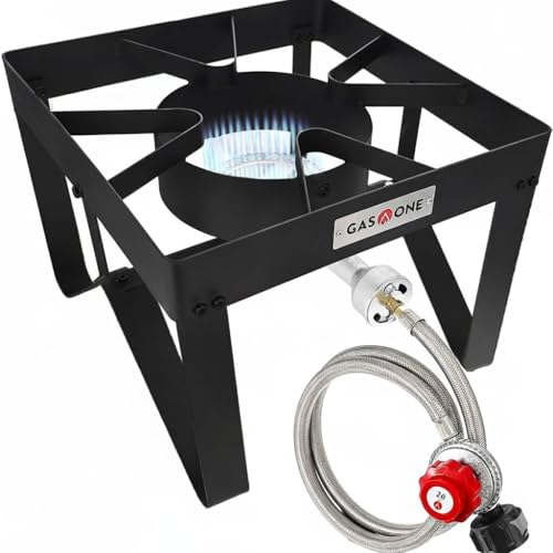 GasOne B-5200KA Outdoor Cooker with High Pressure Steel Braided Hose Propane Burner Camp Stove - Image 1