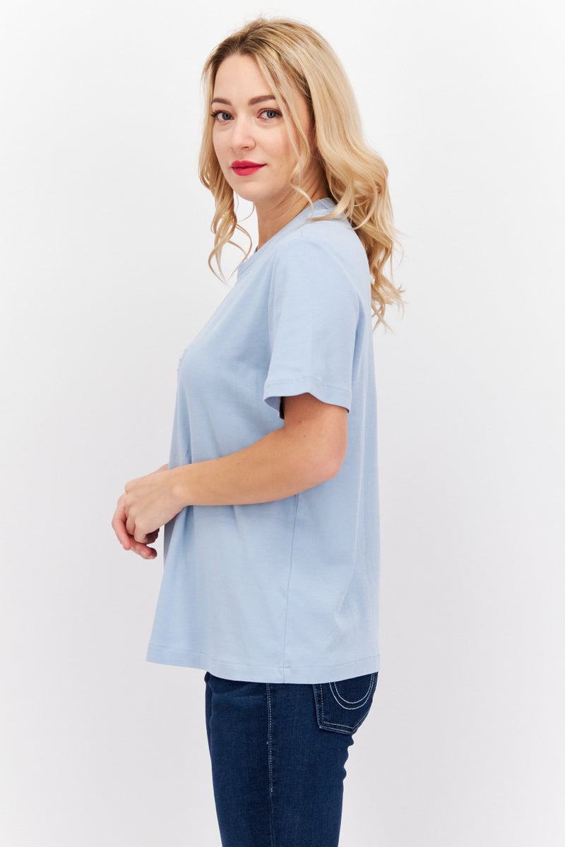 ESPRIT Women Crew Neck Short Sleeve Brand Logo T-Shirt, Light Blue - Image 4