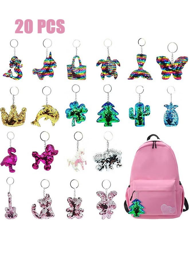 أخبار 20 قطعة من سلاسل المفاتيح المزينة بالترتر الملون للفتيات، وحقائب الحفلات، وحشوات الترتر الملون القابل للعكس، وهدايا حفلات أعياد الميلاد للأطفال، وإكسسوارات حقائب الظهر - Image 1