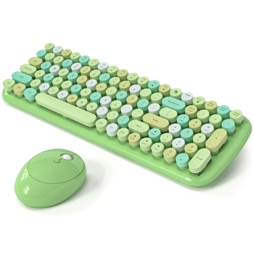 MOWUX Wireless Keyboard and Mouse Combo, MOWUX - Modern Compact Layout, Colorful Compact Candy Mouse and Retro Round Keyboard Set with Cover, for PC/Laptop/Windows/Mac - Green Colorful - Image 1