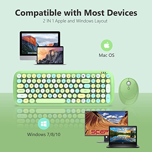 MOWUX Wireless Keyboard and Mouse Combo, MOWUX - Modern Compact Layout, Colorful Compact Candy Mouse and Retro Round Keyboard Set with Cover, for PC/Laptop/Windows/Mac - Green Colorful - Image 4
