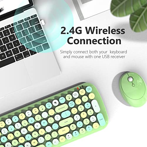 MOWUX Wireless Keyboard and Mouse Combo, MOWUX - Modern Compact Layout, Colorful Compact Candy Mouse and Retro Round Keyboard Set with Cover, for PC/Laptop/Windows/Mac - Green Colorful - Image 2