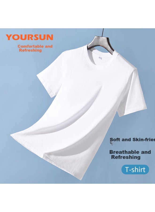 Your Sun Comfortable And Cool 100% Cotton Men's T-shirt Men's Ribbed Base Sweatshirt Loose Casual Sports Round Neck Short Sleeve Two-pack - Image 2