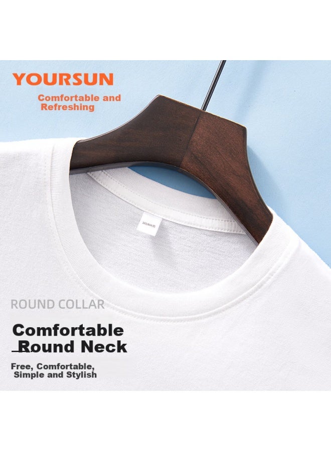 Your Sun Comfortable And Cool 100% Cotton Men's T-shirt Men's Ribbed Base Sweatshirt Loose Casual Sports Round Neck Short Sleeve Two-pack - Image 4