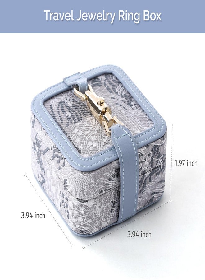 CASEGRACE Embroidery Flower Jewelry Box, Portable Jewelry Organiser for Necklace, Ring and Earring, Women's Essential Small Travel Jewellery Organiser (blue) - Image 3