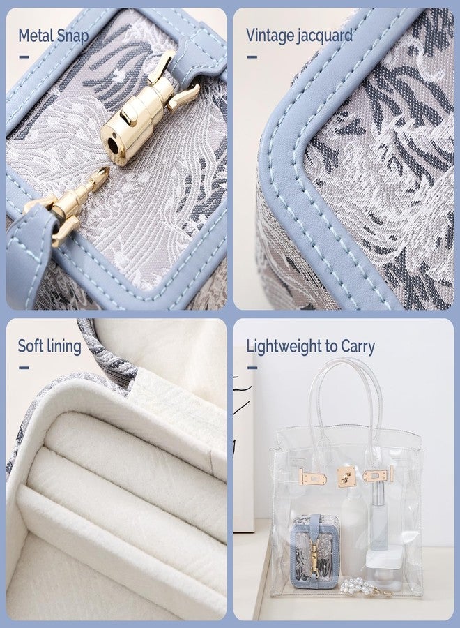 CASEGRACE Embroidery Flower Jewelry Box, Portable Jewelry Organiser for Necklace, Ring and Earring, Women's Essential Small Travel Jewellery Organiser (blue) - Image 4