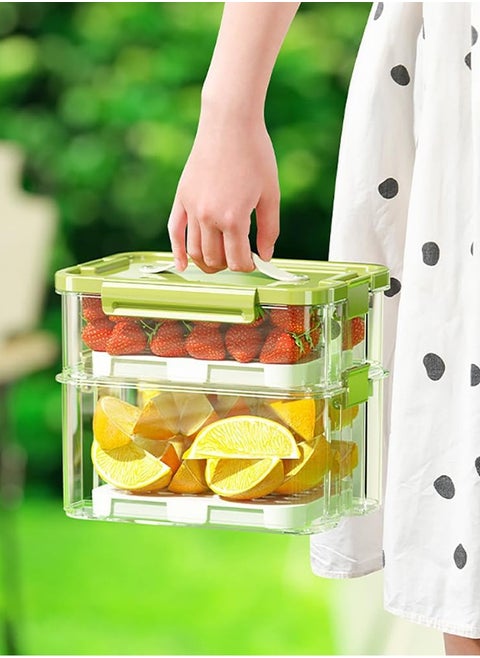 2 Pack Glass Food Storage Containers with Lids，Reusable Meal Prep Container， Stackable Fridge Organizer Box Airtight Food Storage Containers Keep Fruits Vegetables(1000ML+2000ML)