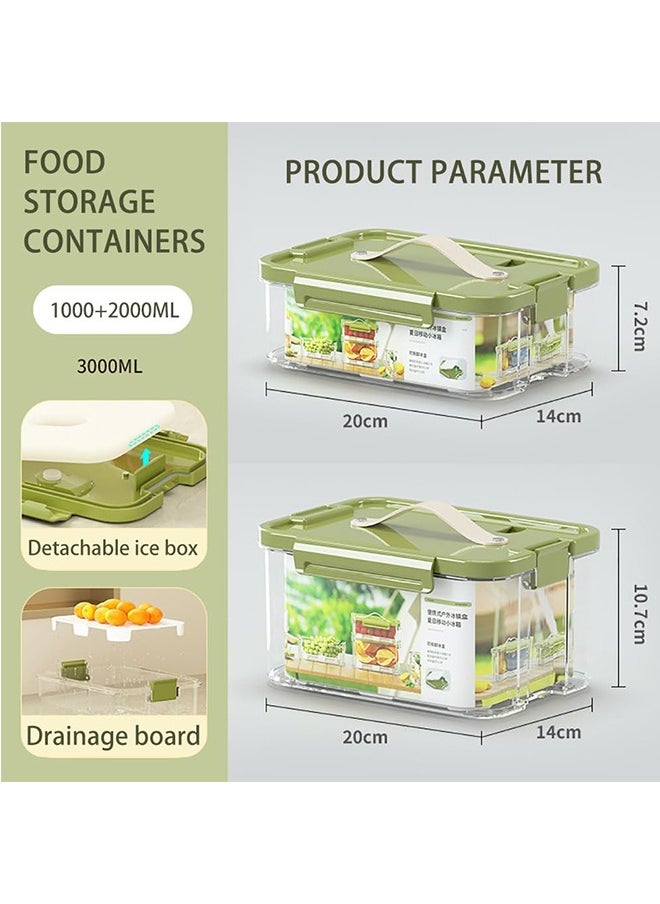 2 Pack Glass Food Storage Containers with Lids，Reusable Meal Prep Container， Stackable Fridge Organizer Box Airtight Food Storage Containers Keep Fruits Vegetables(1000ML+2000ML)