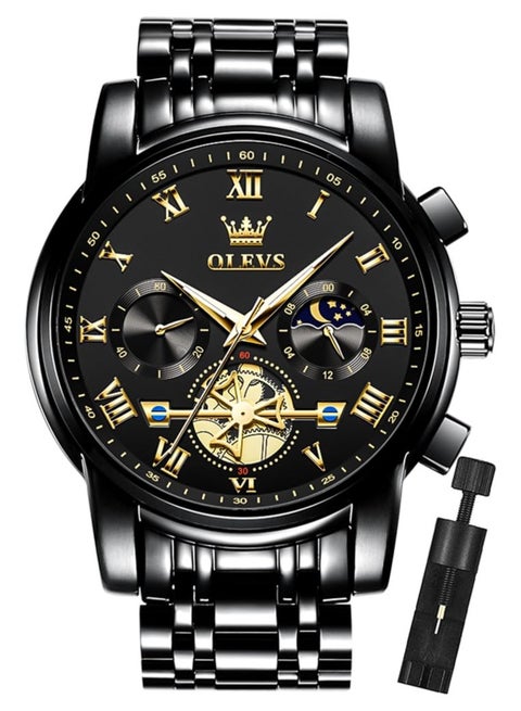 OLEVS Men’s Watch Quality Analog Quartz Stainless Steel Waterproof Chronograph Luminous Business Casual Luxury Dress Big Face Wrist Watches