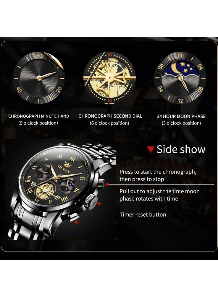 OLEVS Men’s Watch Quality Analog Quartz Stainless Steel Waterproof Chronograph Luminous Business Casual Luxury Dress Big Face Wrist Watches - Image 5
