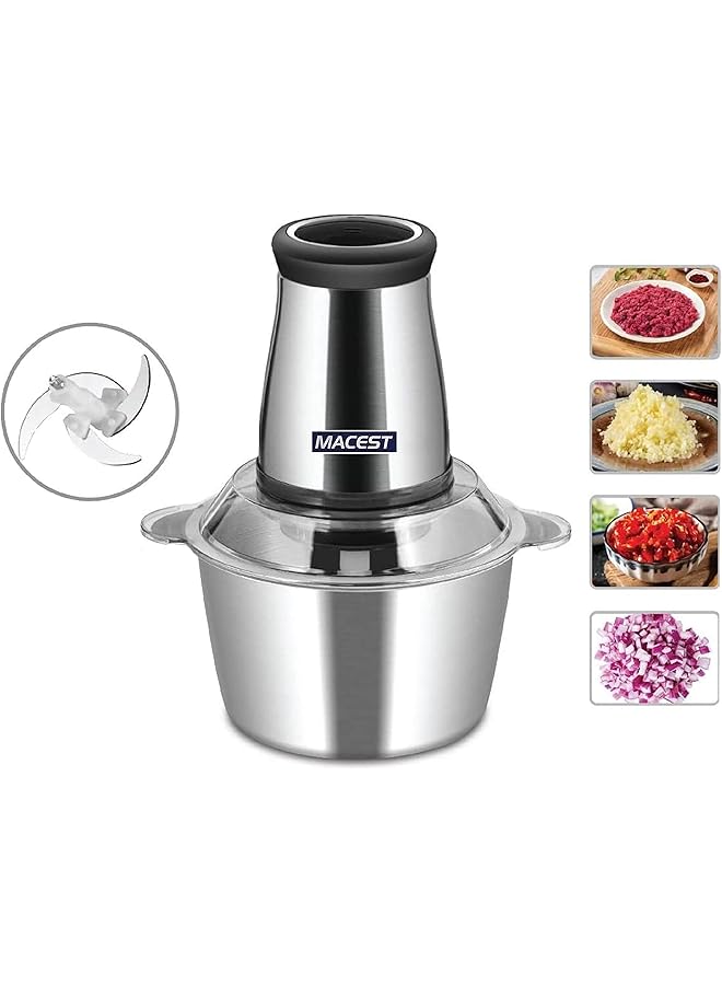 مايست مفرمة لحم كهربائية سعة 2 لتر، قوة 200 وات، محضرة طعام متعددة الوظائف من الفولاذ المقاوم للصدأ للحوم والخضروات والفواكه والمكسرات، مع تحكم بسرعتين لمطبخ المنزل والمطاعم - Image 2