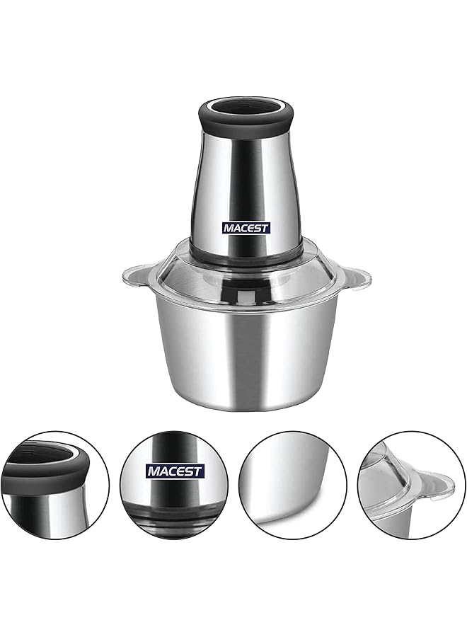 مايست مفرمة لحم كهربائية سعة 2 لتر، قوة 200 وات، محضرة طعام متعددة الوظائف من الفولاذ المقاوم للصدأ للحوم والخضروات والفواكه والمكسرات، مع تحكم بسرعتين لمطبخ المنزل والمطاعم - Image 3