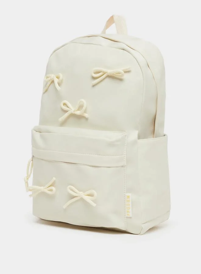 Styli Styli Girls Beige Bow Accent Backpack