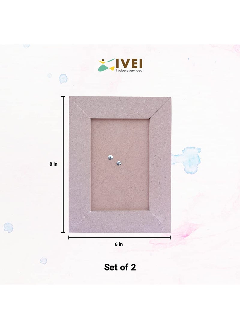 IVEI - IVEI MDF Recycled Wood Plain Photo Frame Set of 2 DIY Activity DoitYourself Decoupage Brown 85 Inches - Image 1