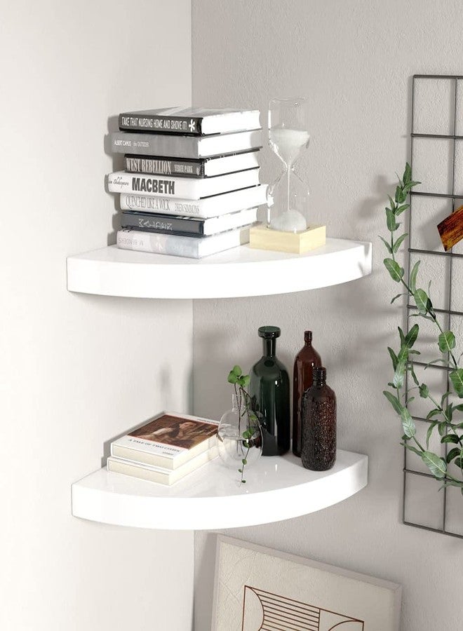 vidaXL Floating Corner Shelves 2 pcs High Gloss White 13.8"x13.8"x1.5" MDF - Image 2