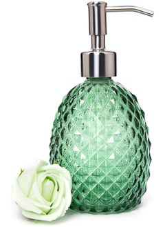 SYOSI Glass Soap Dispenser with Pump 12oz Clear Dish Soap Hand Soap Laundry Soap Lotion Dispenser, Refillable Liquid Dispenser for Bathroom Kitchen Shower Green  - Image 1