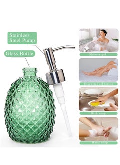 SYOSI Glass Soap Dispenser with Pump 12oz Clear Dish Soap Hand Soap Laundry Soap Lotion Dispenser, Refillable Liquid Dispenser for Bathroom Kitchen Shower Green  - Image 3