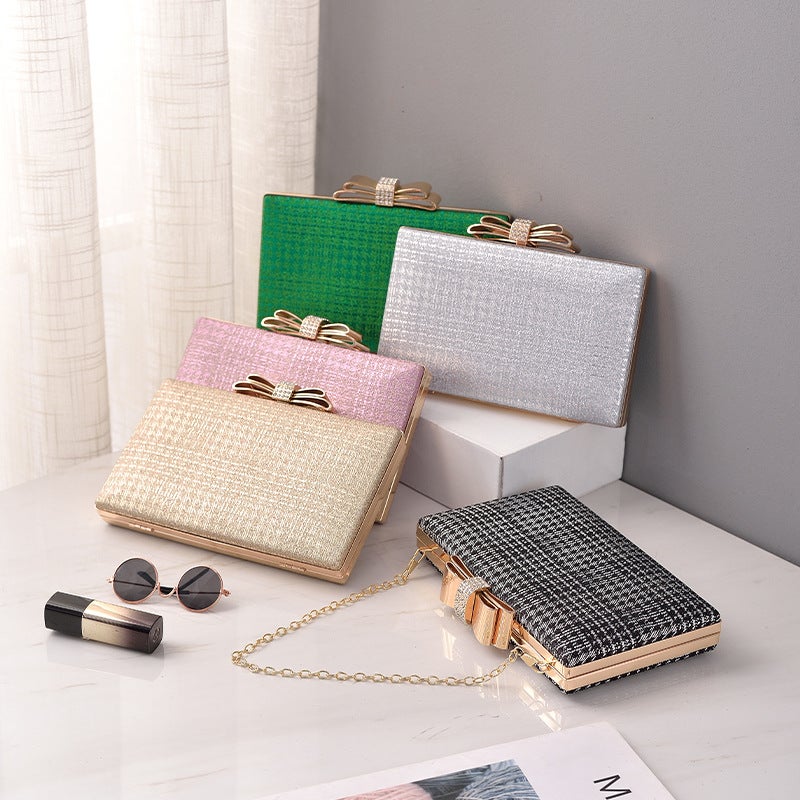 Elegant Black Evening Clutch with Bow and Rhinestone, PU Hard Shell Party Handbag - Image 4