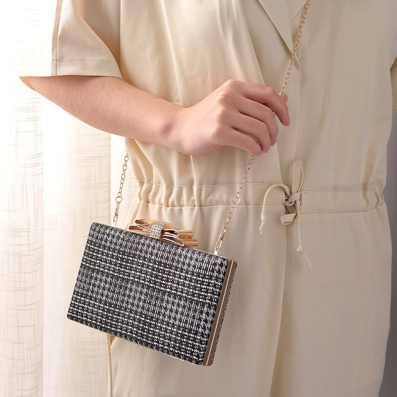 Elegant Black Evening Clutch with Bow and Rhinestone, PU Hard Shell Party Handbag - Image 5