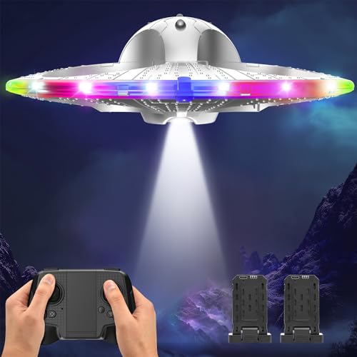 HOLYFUN Foam UFO Drone for Kids RC Plane with Colorful LED Lights Remote Control Helicopter with Auto Hover 2 Batteries 15 Mins Flight - Image 1