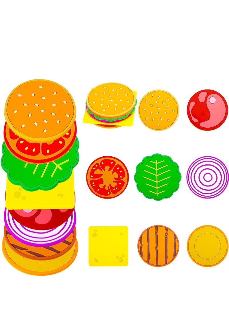 SYOSI Burger Coasters Set of 8, Novelty Bar Coasters for Drinks, 3.5 inch Non Slip Hamburger Coasters for Table, Tabletop Protection, Heat Insulation, Cup Coasters for Drinks, Desk Coaster - Image 1